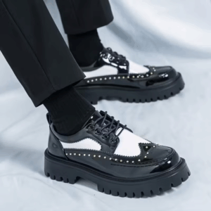 Men's Solid Color Block Patent Loafers