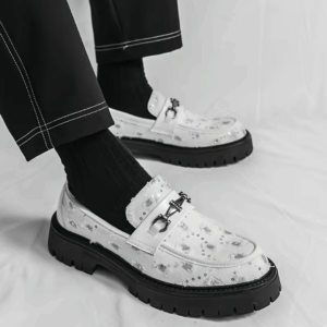 Thick Sole and Metal Buckle Loafers with Sequins