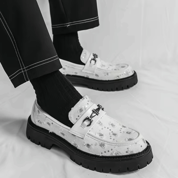 Thick Sole and Metal Buckle Loafers with Sequins